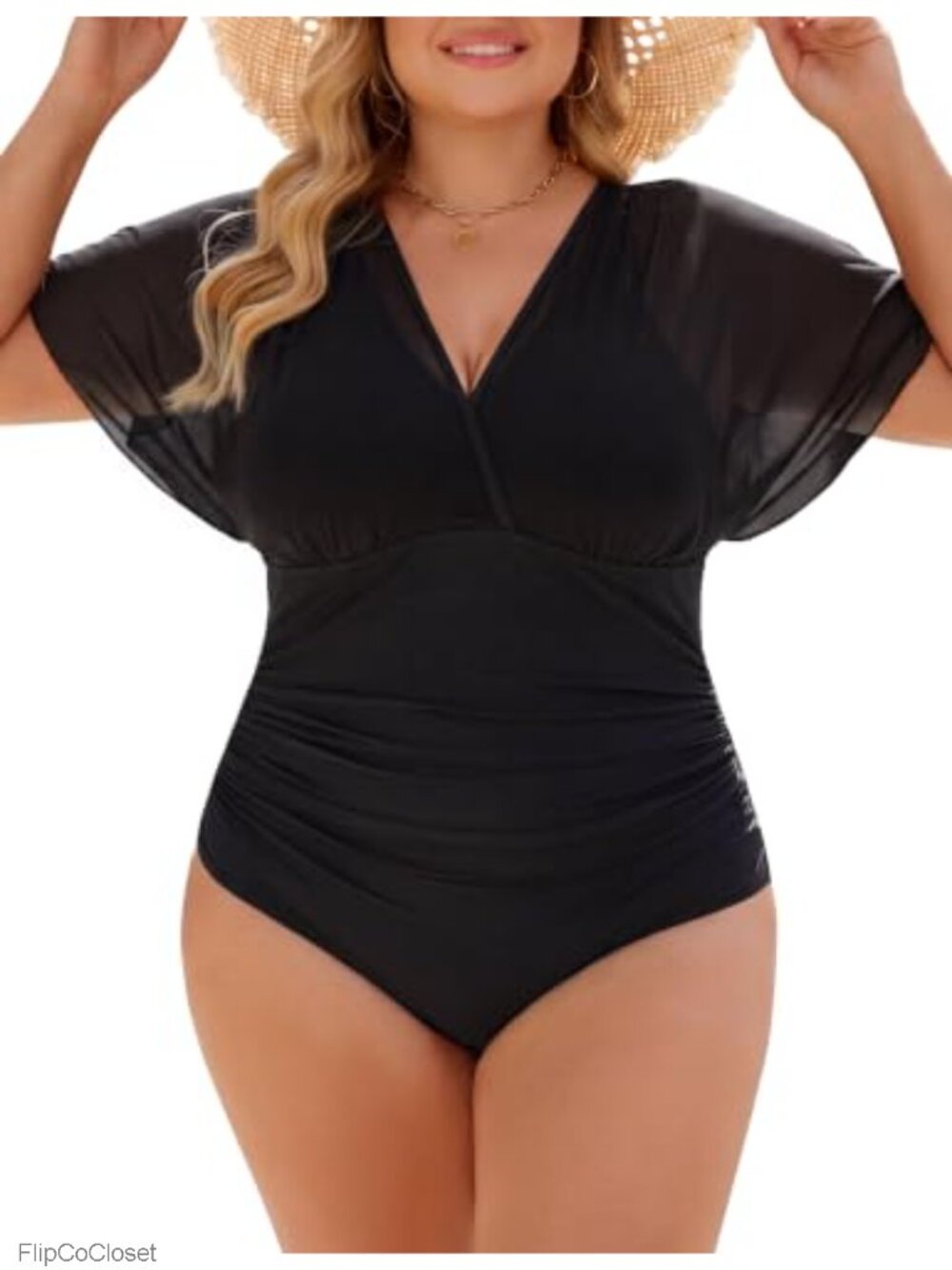 Plus Size One Piece Swimsuit Tummy Control Mesh Bathing Suit